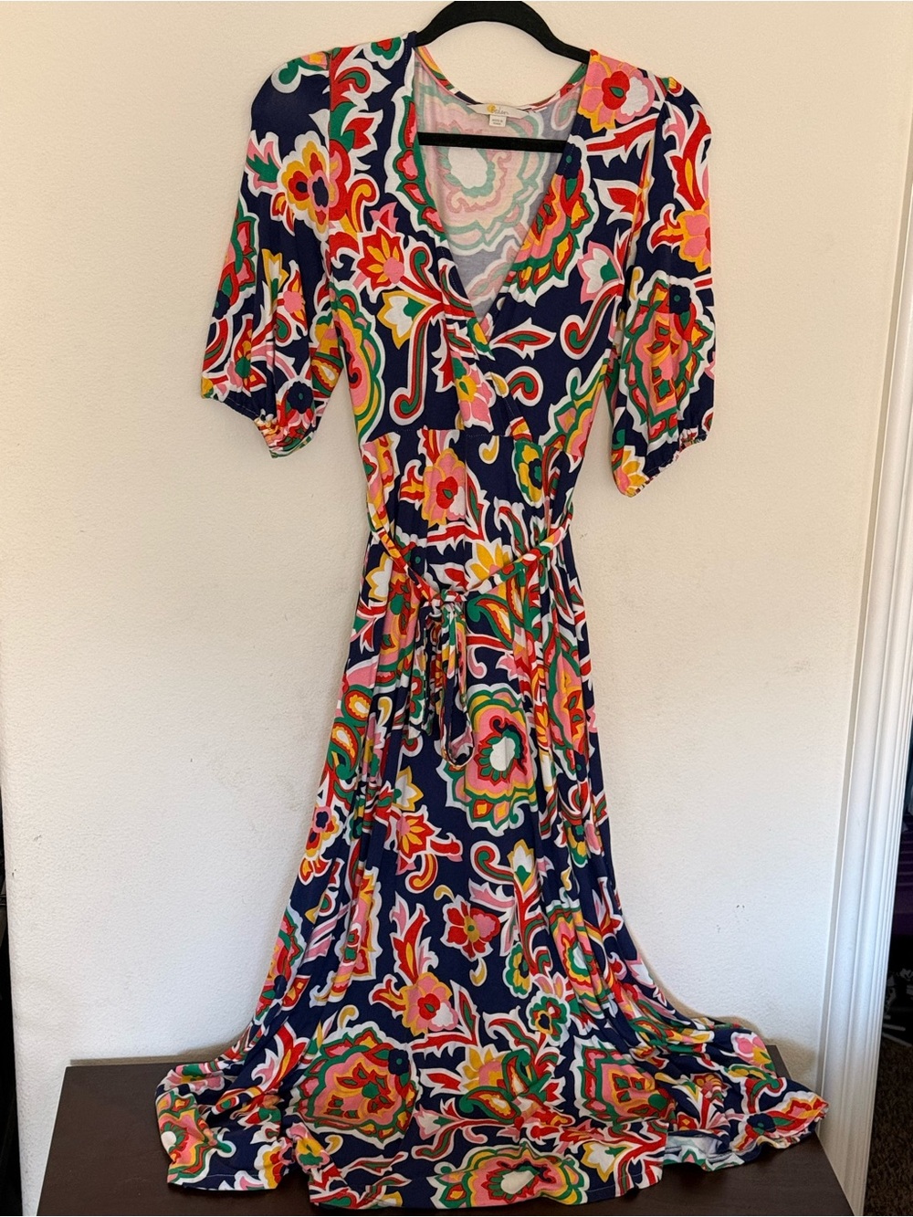 Boden Navy Floral Print Wrap Maxi Dress with pockets